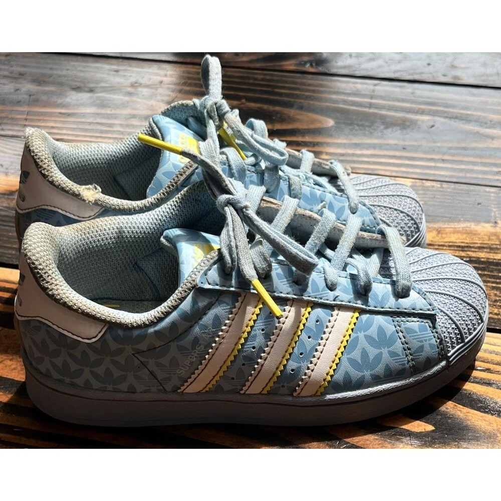 Adidas Superstar Kids Shoes 13K Blue Trefoil Floral Yellow IF8003 Sneakers